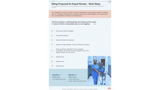 Hiring Proposal For Expat Nurses Next Steps One Pager Sample Example Document