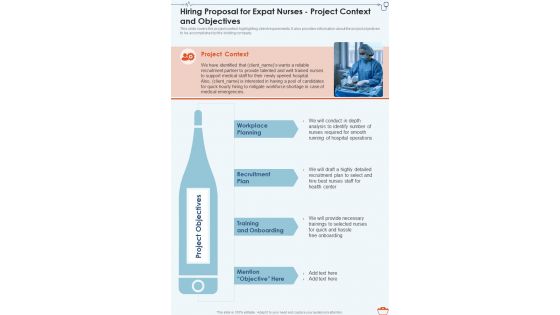 Hiring Proposal For Expat Nurses Project Context And Objectives One Pager Sample Example Document