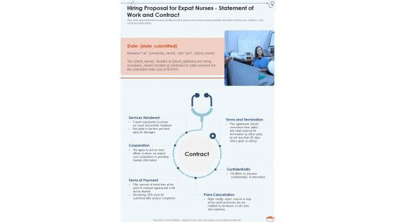 Hiring Proposal For Expat Nurses Statement Of Work And Contract One Pager Sample Example Document