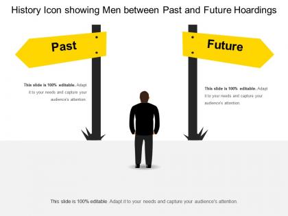 History icon showing men between past and future hoardings