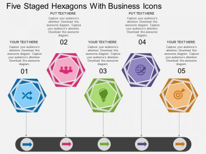 Hk five staged hexagons with business icons flat powerpoint design