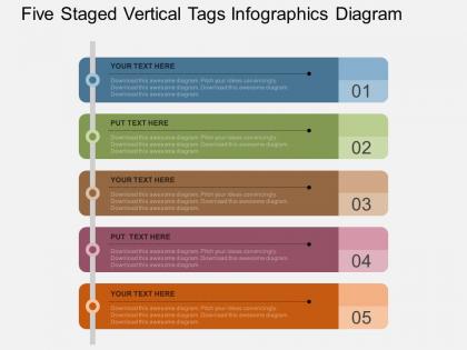 Hn five staged vertical tags infographics diagram flat powerpoint design