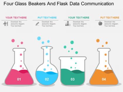 Ho four glass beakers and flask data communication flat powerpoint design