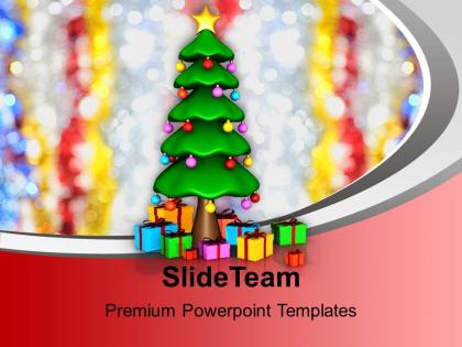 Holidays winter christmas tree with gifts festival powerpoint templates ppt background for slides