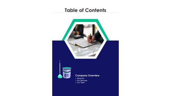 Home Cleaning Service Table Of Contents One Pager Sample Example Document