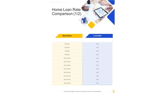 Home Loan Rate Comparison One Pager Sample Example Document