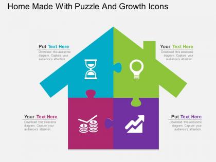 Home made with puzzle and growth icons flat powerpoint design