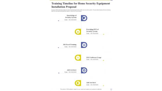 Home Security Equipement Instalaltion Training Timeline For One Pager Sample Example Document
