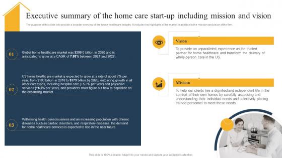 Homecare Agency Business Plan Executive Summary Of The Home Care Start Up Including Mission BP SS