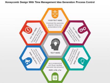 Honeycomb design with time management idea generation process control flat powerpoint design