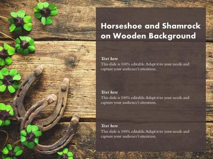Horseshoe and shamrock on wooden background
