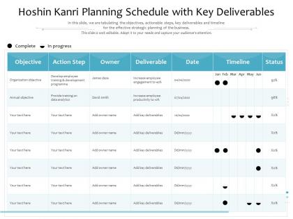 Hoshin kanri planning schedule with key deliverables