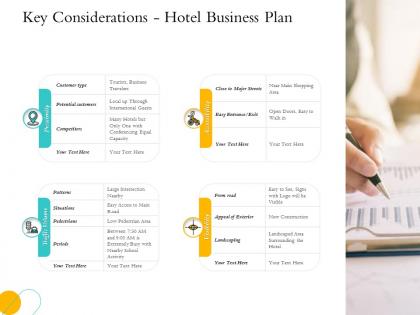 Hospitality key considerations hotel business plan potential customers ppts ideas