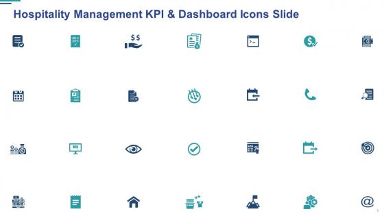 Hospitality management kpi and dashboard icons slide