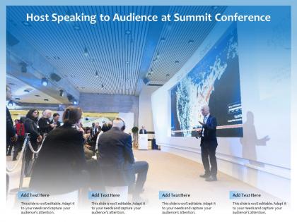 Host speaking to audience at summit conference