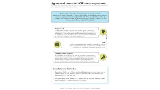 Hosted Voip Proposal Agreement Terms For Voip Services Proposal One Pager Sample Example Document