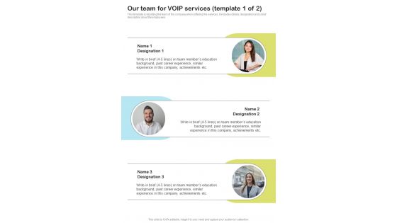 Hosted Voip Proposal Our Team For Voip Services One Pager Sample Example Document