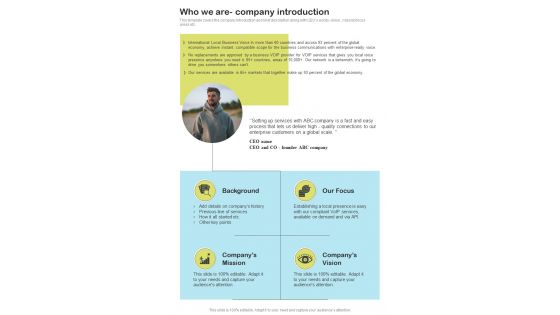 Hosted Voip Proposal Who We Are Company Introduction One Pager Sample Example Document