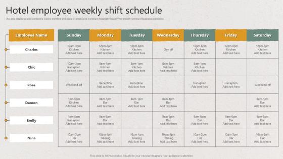 Hotel Employee Weekly Shift Schedule