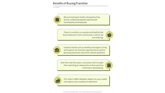 Hotel Franchise Proposal Benefits Of Buying Franchise One Pager Sample Example Document