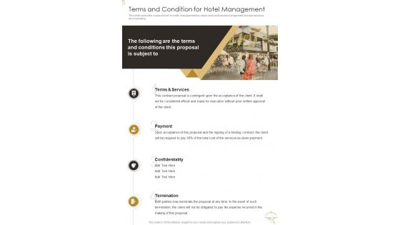 Hotel Management Terms And Condition One Pager Sample Example Document