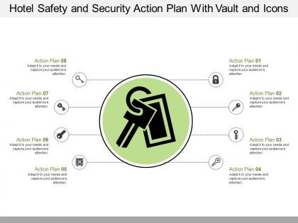 Hotel safety and security action plan with vault and icons