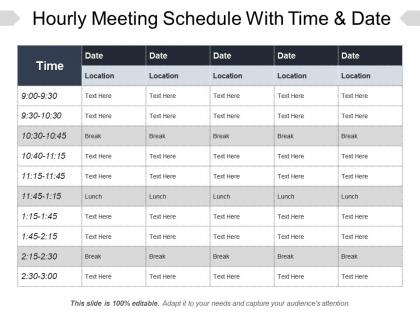 Hourly meeting schedule with time and date ppt diagrams