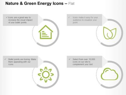 House leaves sun cloud four nature energy symbols ppt icons graphics