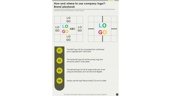 How And Where To Use Company Logo Brand Playbook One Pager Sample Example Document
