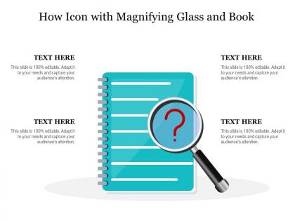 How icon with magnifying glass and book