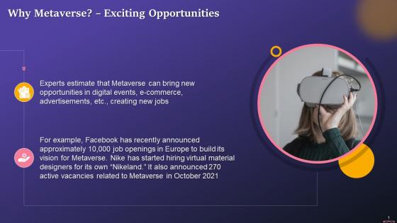 How Metaverse Will Generate Exciting Opportunities Training Ppt