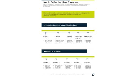 How To Define The Ideal Customer One Pager Sample Example Document