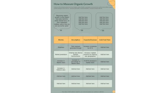 How To Measure Organic Growth Playbook One Pager Sample Example Document