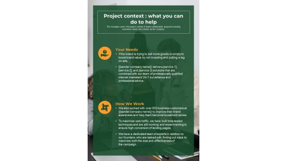 How To Pitch A Brand Project Context What You Can Do To Help One Pager Sample Example Document