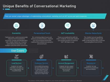 How use bots your business marketing unique benefits of conversational marketing ppt samples