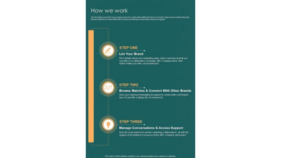 How We Work Brand Collaboration Proposal Template One Pager Sample Example Document