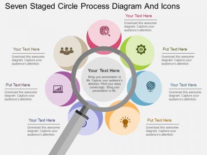 Hp seven staged circle process diagram and icons flat powerpoint design