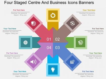 Hq four staged centre and business icons banners flat powerpoint design