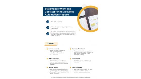 HR Activities Automation Proposal For Statement Of Work And Contract One Pager Sample Example Document