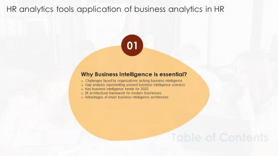HR Analytics Tools Application Of Business Analytics In HR Table Of Contents