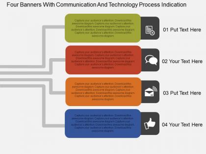 Hr four banners with communication and technology process indication flat ppt design