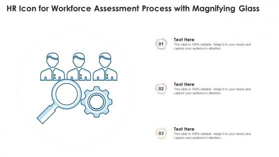 Hr icon for workforce assessment process with magnifying glass