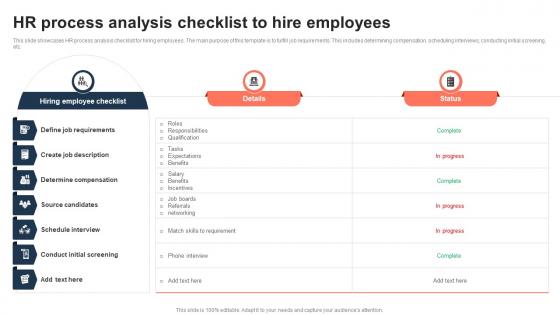 HR Process Analysis Checklist To Hire Employees