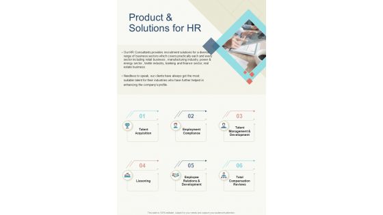 HR Proposal Product And Solutions For HR One Pager Sample Example Document