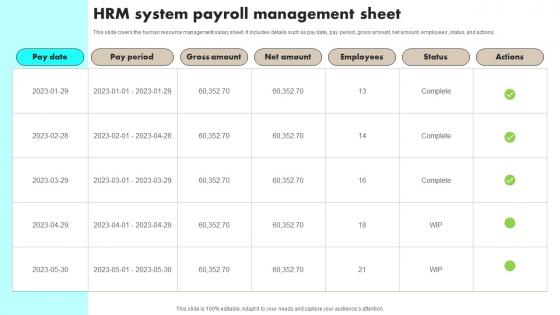 HRM System Payroll Management Sheet Ppt Introduction
