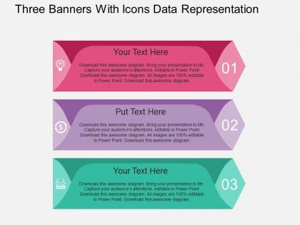 Hs three banners with icons data representation flat powerpoint design