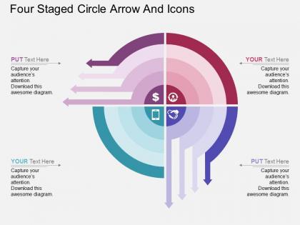 Ht four staged circle arrow and icons flat powerpoint design