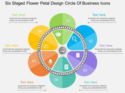 Ht six staged flower petal design circle of business icons flat powerpoint design