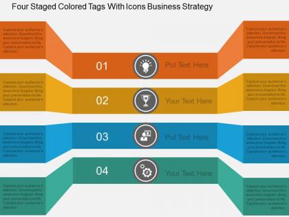 Hu four staged colored tags with icons business strategy flat powerpoint design
