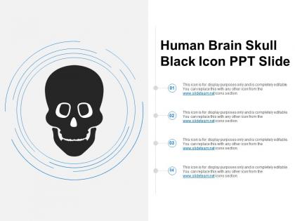 Human brain skull black icon ppt slide